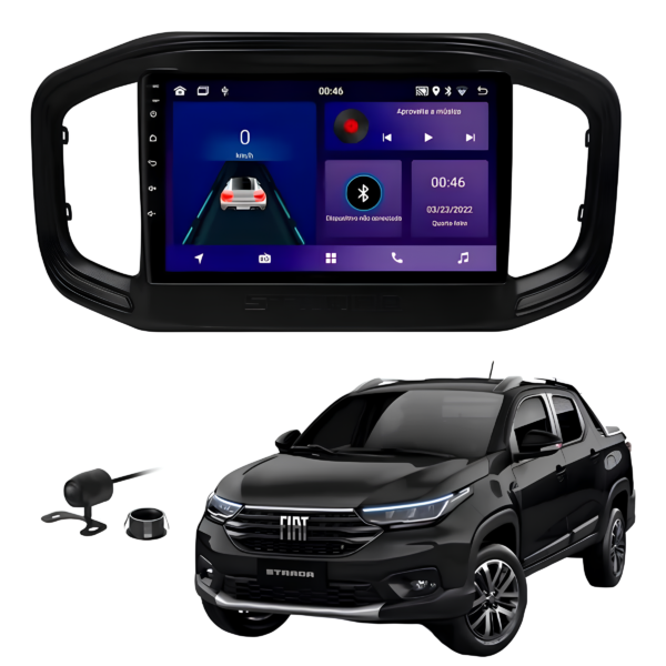 Central Multímidia 9 Polegadas 4gb 64gb Android 13 Octacore Android Auto Carplay Sem Fio Qled + Moldura Fiat Strada Fiorino Camera De Ré