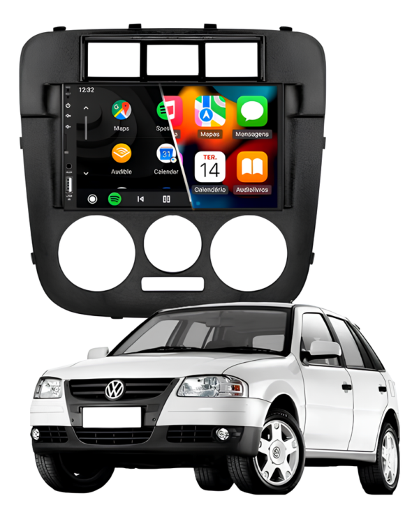 Central Multímidia Mp5 Android Auto Carplay Sem Fio + Moldura Gol G4 Camera De Ré