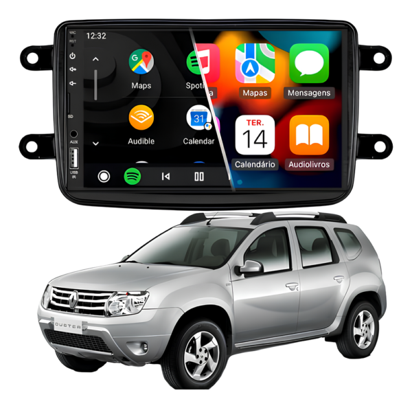 Central Multímidia Mp5 Android Auto Carplay Sem Fio + Moldura Renault Duster Camera De Ré