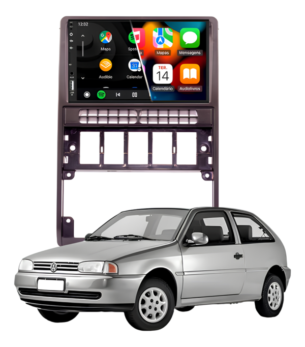 Central Multímidia Mp5 Android Auto Carplay Sem Fio + Moldura Gol G2 Camera De Ré