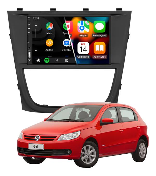 Central Multímidia Mp5 Android Auto Carplay Sem Fio + Moldura Gol G5 Camera De Ré