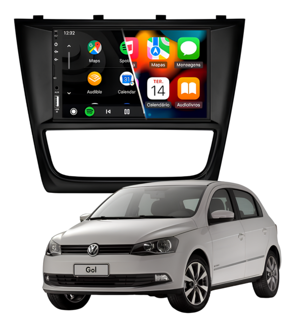Central Multímidia Mp5 Android Auto Carplay Sem Fio + Moldura Gol G6 Camera De Ré