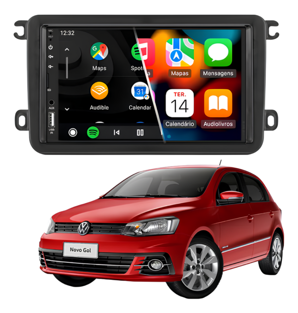 Central Multímidia Mp5 Android Auto Carplay Sem Fio + Moldura Gol G7 Camera De Ré