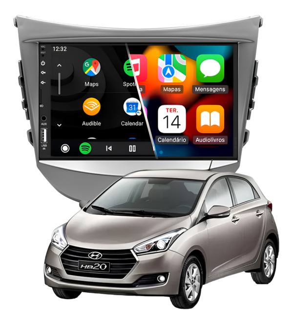 Central Multímidia Mp5 Android Auto Carplay Sem Fio + Moldura Hyundai Hb20 Camera De Ré