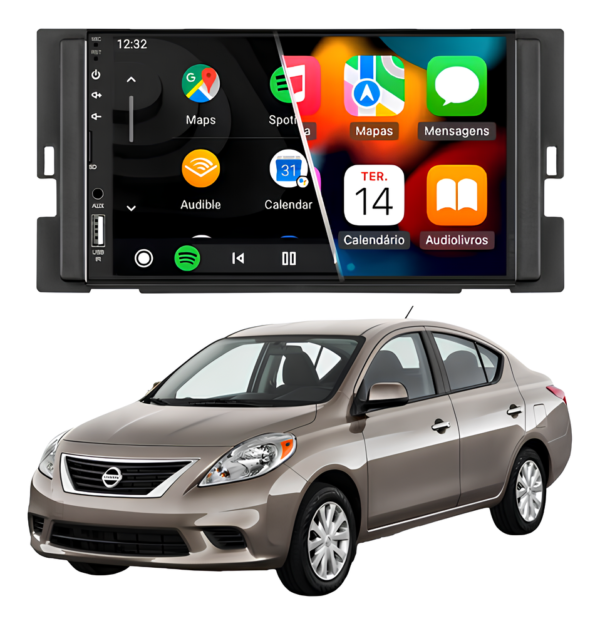Central Multímidia Mp5 Android Auto Carplay Sem Fio + Moldura Nissan Versa Camera De Ré