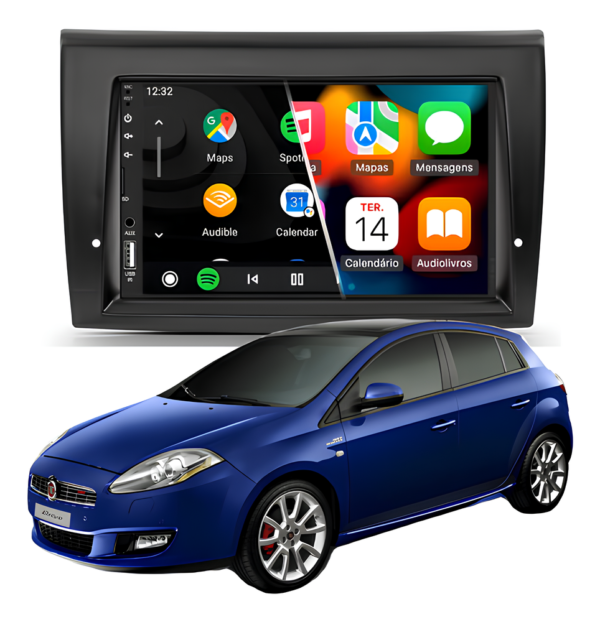 Central Multímidia Mp5 Android Auto Carplay Sem Fio + Moldura Fiat Bravo Camera De Ré