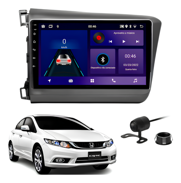 Central Multímidia 9 Polegadas 4gb 64gb Android 13 Octacore Android Auto Carplay Sem Fio Qled + Moldura Honda Civic Camera De Ré