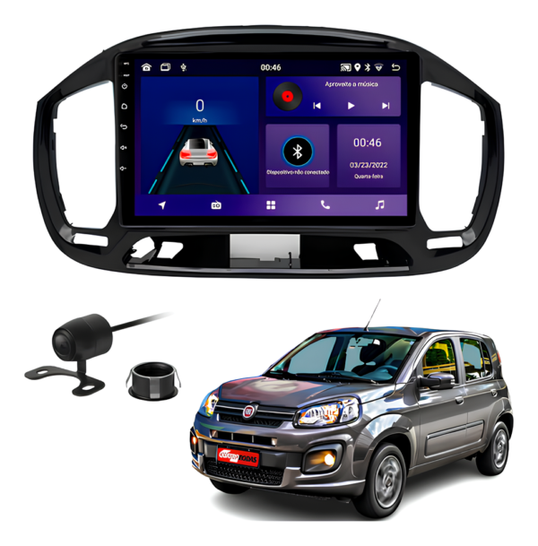 Central Multímidia 9 Polegadas 4gb 64gb Android 13 Octacore Android Auto Carplay Sem Fio Qled + Moldura Fiat Uno Camera De Ré