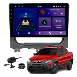 Central Multímidia 9 Polegadas 4gb 64gb Android 13 Octacore Android Auto Carplay Sem Fio Qled + Moldura Fiat Strada Camera De Ré