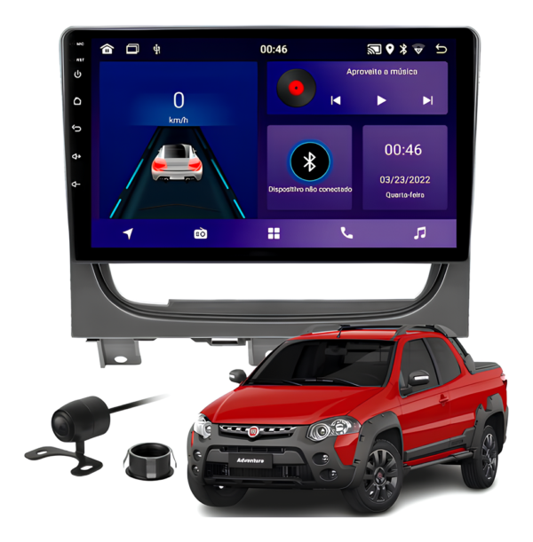 Central Multímidia 9 Polegadas 4gb 64gb Android 13 Octacore Android Auto Carplay Sem Fio Qled + Moldura Fiat Strada Camera De Ré