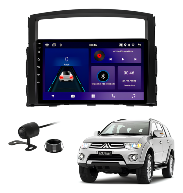 Central Multímidia 9 Polegadas 4gb 64gb Android 13 Octacore Android Auto Carplay Sem Fio Qled + Moldura Pajero Full Camera De Ré
