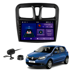 Central Multímidia 9 Polegadas 4gb 64gb Android 13 Octacore Android Auto Carplay Sem Fio Qled + Moldura Renault Sandero Logan Camera De Ré