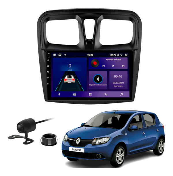 Central Multímidia 9 Polegadas 4gb 64gb Android 13 Octacore Android Auto Carplay Sem Fio Qled + Moldura Renault Sandero Logan Camera De Ré