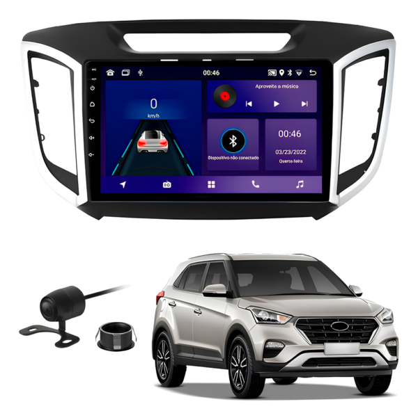 Central Multímidia 9 Polegadas 4gb 64gb Android 13 Octacore Android Auto Carplay Sem Fio Qled + Moldura Hyundai Creta Camera De Ré