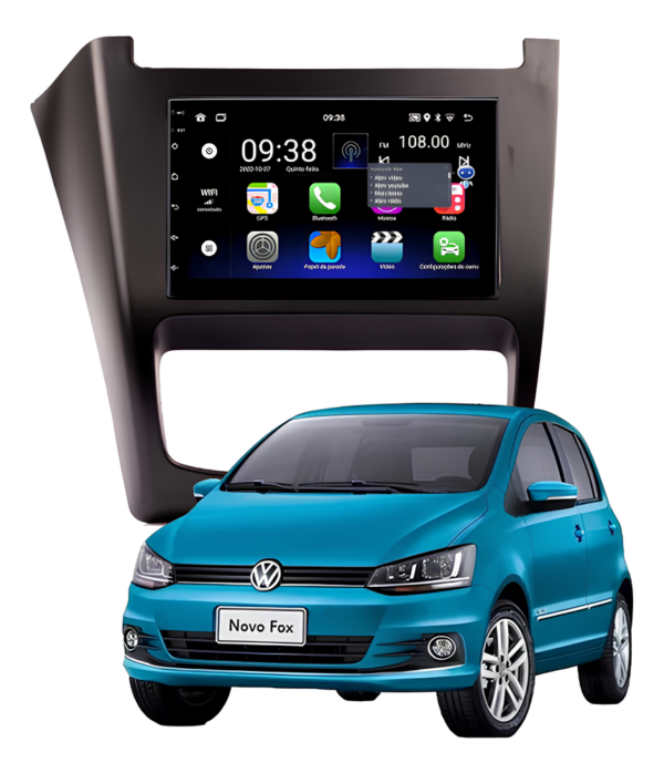 Central Multimídia Android 13 Carplay Android Auto Sem Fio 2gb 32gb Quadcore + Moldura Fox SpaceFox Camera De Ré