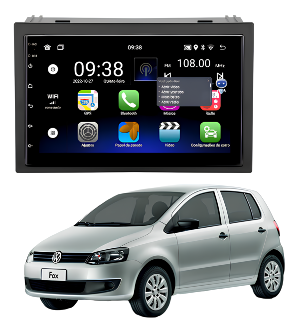 Central Multimídia Android 13 Carplay Android Auto Sem Fio 2gb 32gb Quadcore + Moldura Fox SpaceFox Camera De Ré