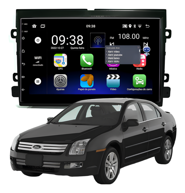 Central Multimídia Android 13 Carplay Android Auto Sem Fio 2gb 32gb Quadcore + Moldura Ford Fusion Camera De Ré