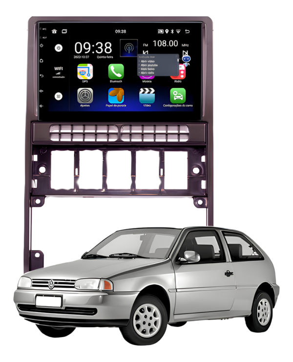 Central Multimídia Android 13 Carplay Android Auto Sem Fio 2gb 32gb Quadcore + Moldura Gol G2 Camera De Ré