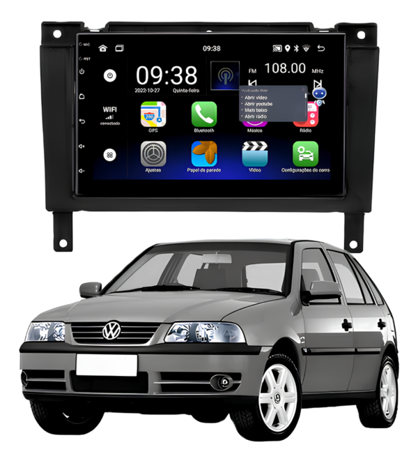 Central Multimídia Android 13 Carplay Android Auto Sem Fio 2gb 32gb Quadcore + Moldura Gol G3 Camera De Ré