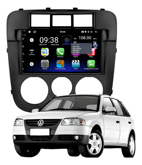 Central Multimídia Android 13 Carplay Android Auto Sem Fio 2gb 32gb Quadcore + Moldura Gol G4 Camera De Ré