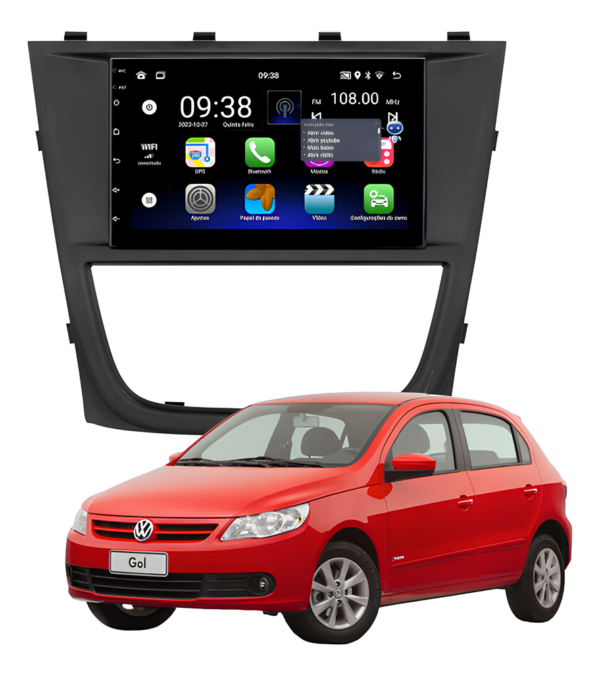 Central Multimídia Android 13 Carplay Android Auto Sem Fio 2gb 32gb Quadcore + Moldura Gol G5 Camera De Ré
