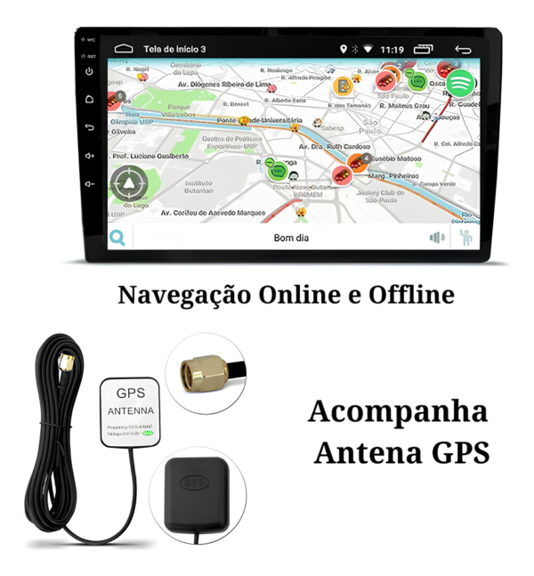 Central Multimídia 9 Polegadas Android 12 Sistema Android Auto Carplay Via Bluetooth 2GB Ram 32 GB Memória - Imagem 4