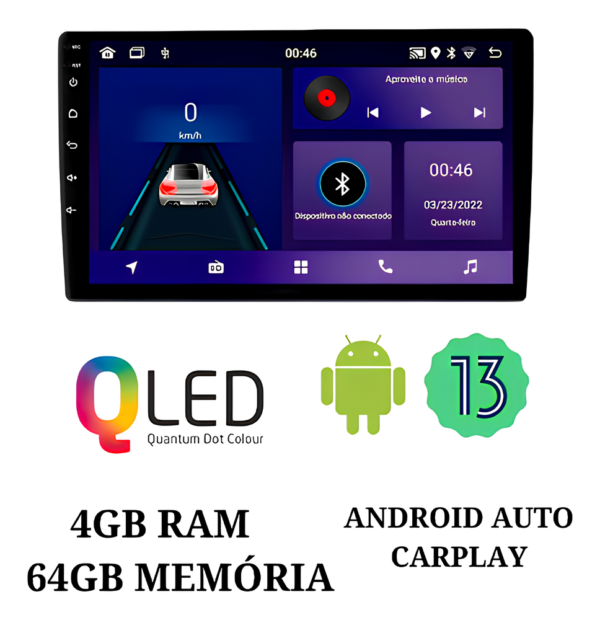 Central Multímidia 9 Polegadas 4gb 64gb Android 13 Octacore Android Auto Carplay Sem Fio Qled + Moldura Fiat Uno Camera De Ré - Imagem 2
