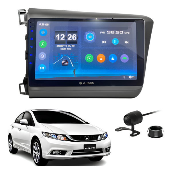 Central Multímidia Mp5 9 Polegadas Android Auto Carplay Sem Fio + Moldura Honda Civic Camera De Ré