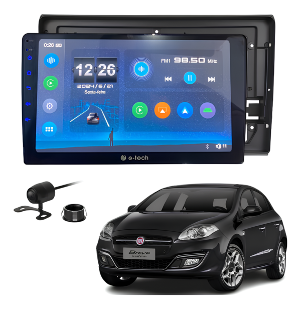 Central Multímidia Mp5 9 Polegadas Android Auto Carplay Sem Fio + Moldura Fiat Bravo Camera De Ré