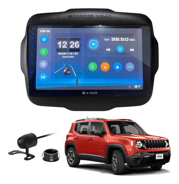 Central Multímidia Mp5 9 Polegadas Android Auto Carplay Sem Fio + Moldura Jeep Renegade Camera De Ré