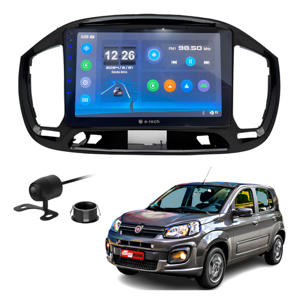 Central Multímidia Mp5 9 Polegadas Android Auto Carplay Sem Fio + Moldura Fiat Uno Camera De Ré