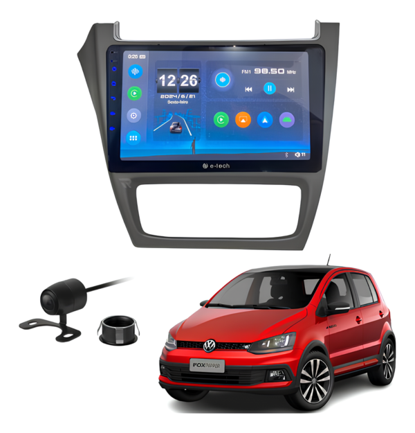 Central Multímidia Mp5 9 Polegadas Android Auto Carplay Sem Fio + Moldura Fox CrossFox Camera De Ré