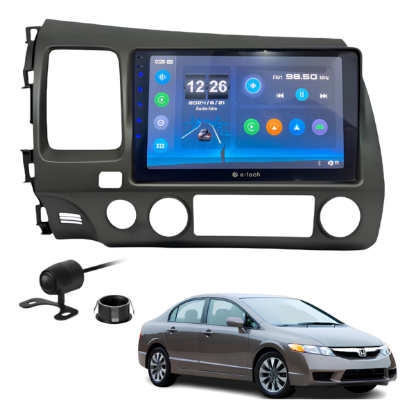 Central Multímidia Mp5 9 Polegadas Android Auto Carplay Sem Fio + Moldura New Civic Camera De Ré