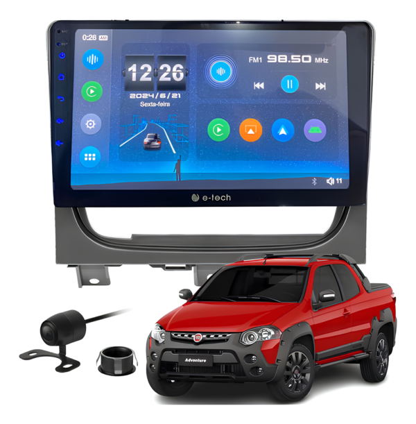 Central Multímidia Mp5 9 Polegadas Android Auto Carplay Sem Fio + Moldura Fiat Strada Palio Siena Camera De Ré