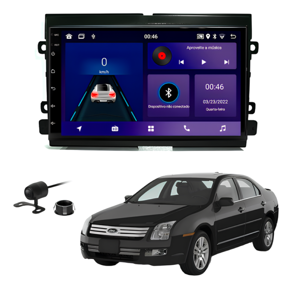 Central Multímidia 7 Polegadas Octacore 4gb 64gb Android Auto Carplay Sem Fio + Moldura Ford Fusion Camera De Ré