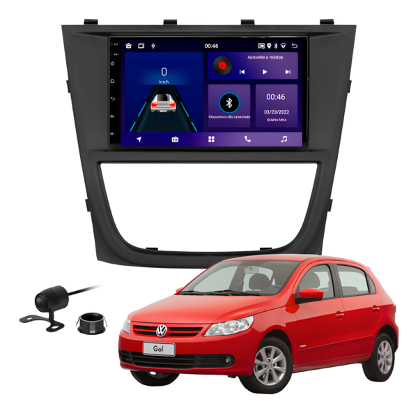 Central Multímidia 7 Polegadas Octacore 4gb 64gb Android Auto Carplay Sem Fio + Moldura Gol G5 Camera De Ré