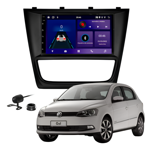 Central Multímidia 7 Polegadas Octacore 4gb 64gb Android Auto Carplay Sem Fio + Moldura Gol G6 Camera De Ré