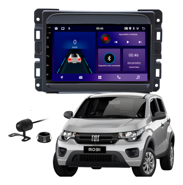 Central Multímidia 7 Polegadas Octacore 4gb 64gb Android Auto Carplay Sem Fio + Moldura Fiat Mobi Camera De Ré