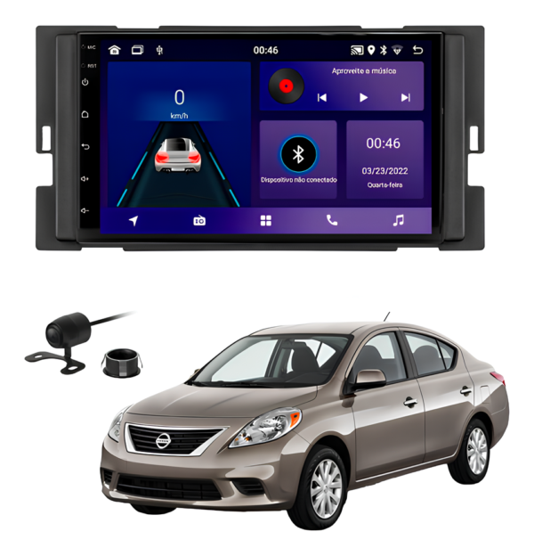 Central Multímidia 7 Polegadas Octacore 4gb 64gb Android Auto Carplay Sem Fio + Moldura Nissan Versa March Sentra Camera De Ré