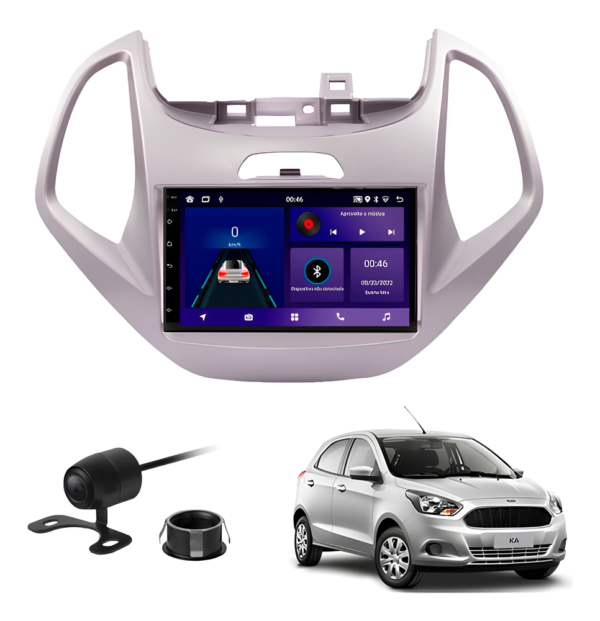 Central Multímidia 7 Polegadas Octacore 4gb 64gb Android Auto Carplay Sem Fio + Moldura Ford Ka+ Camera De Ré