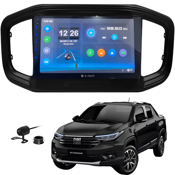 Central Multímidia Mp5 9 Polegadas Android Auto Carplay Sem Fio + Moldura Fiat Strada Fiorino Camera De Ré