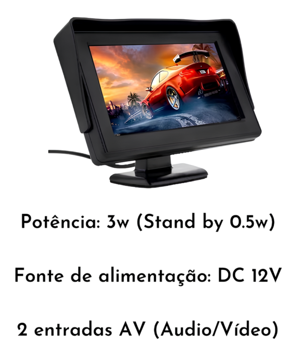 Monitor Tela 4.3 Retrátil Lcd Tft Veicular Dvd + Câmera De Ré - Imagem 3