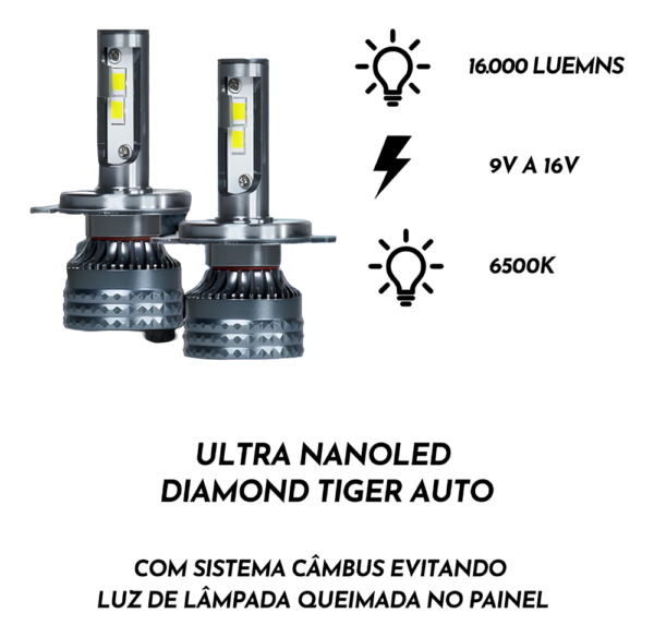 Lâmpadas Ultraled Diamond Tiger Auto 60w Canbus 16.000 Lumens 6500K - Imagem 3