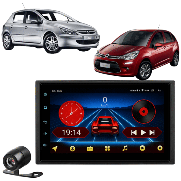 Central Multimídia Android 13 Carplay Android Auto Sem Fio 2gb 64gb Quadcore + Moldura Peugeot 307 Citroen C3 Camera De Ré