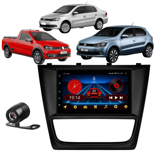 Central Multimídia Android 13 Carplay Android Auto Sem Fio 2gb 64gb Quadcore + Moldura Gol G6 Camera De Ré