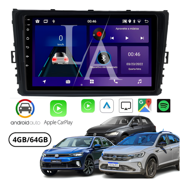 Central Multímidia 9 Polegadas 4gb 64gb Android 13 Octacore Android Auto Carplay Sem Fio Qled + Moldura Volkswagen Nivus Polo Virtus Camera De Ré - Imagem 2