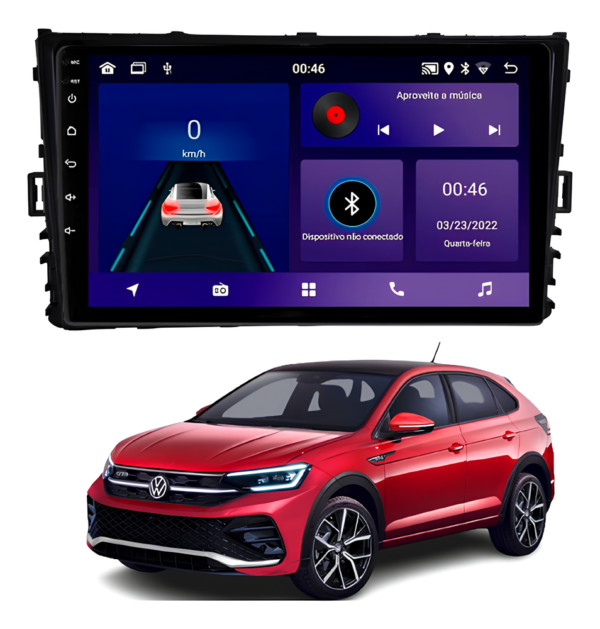 Central Multímidia 9 Polegadas 4gb 64gb Android 13 Octacore Android Auto Carplay Sem Fio Qled + Moldura Volkswagen Nivus Polo Virtus Camera De Ré