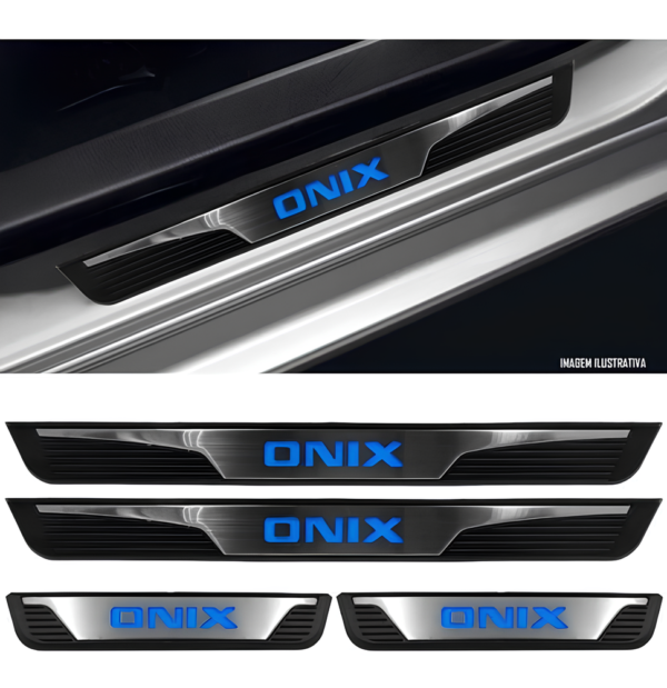 Kit Soleiras Em Led Gm Onix 2013 2022 Aço Inox Escovado - Imagem 3