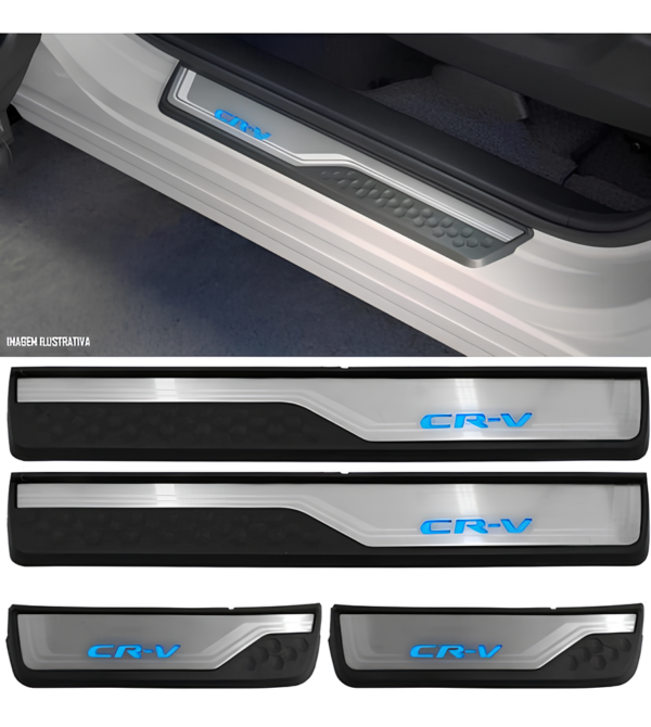 Kit Soleiras Em Led Honda Crv 2012 2022 Aço Inox Escovado - Imagem 2