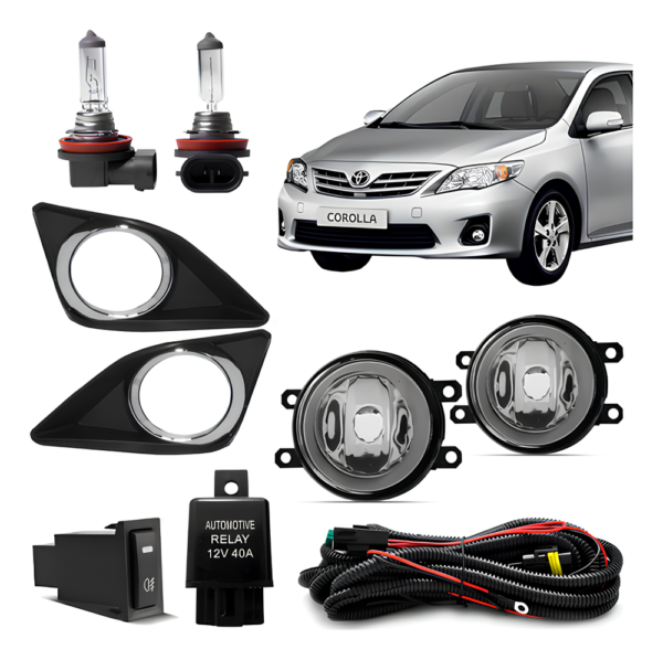 Kit Farol Auxiliar Milha Neblina Corolla Aro Cromado 2009 Á 2014